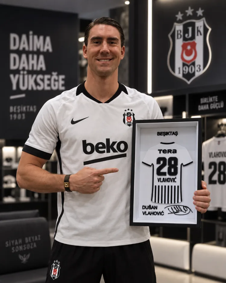 Dušan Vlahović - Beşiktaş JK - İmzalı Forma Çerçevesi