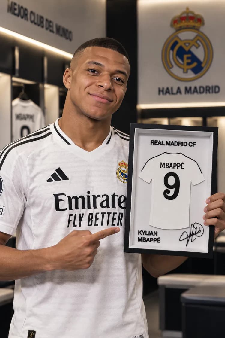 Kylian Mbappe - Real Madrid CF - İmzalı Forma Çerçevesi